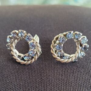Elegant Silver and Blue Crystal Vinatge Earrings